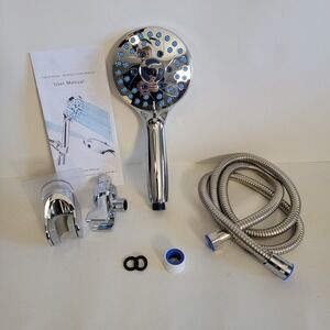 Handheld Shower Head 5 Spray Settings Chrome w/Hose Wall Mount Set